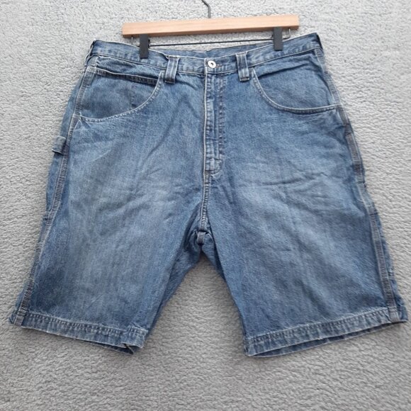 Vintage Wrangler Denim Jean Shorts Mens Size 36 Blue Relaxed Fit Carpenter Style - Picture 1 of 10